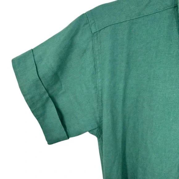 J. Crew Green Linen Blend Short Sleeve Button Front Belted Shirt Dress XXS NWT - Picture 6 of 8